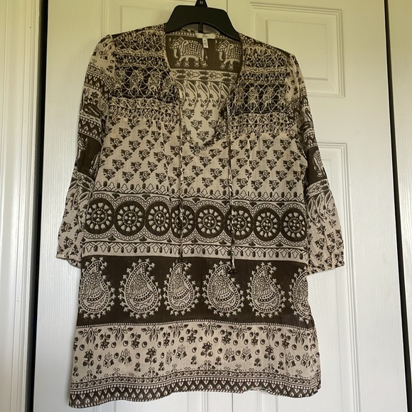Joie Sz M India/Middle Eastern print3/4 sleeve tunic lightweight sheer elephant - Picture 16 of 16